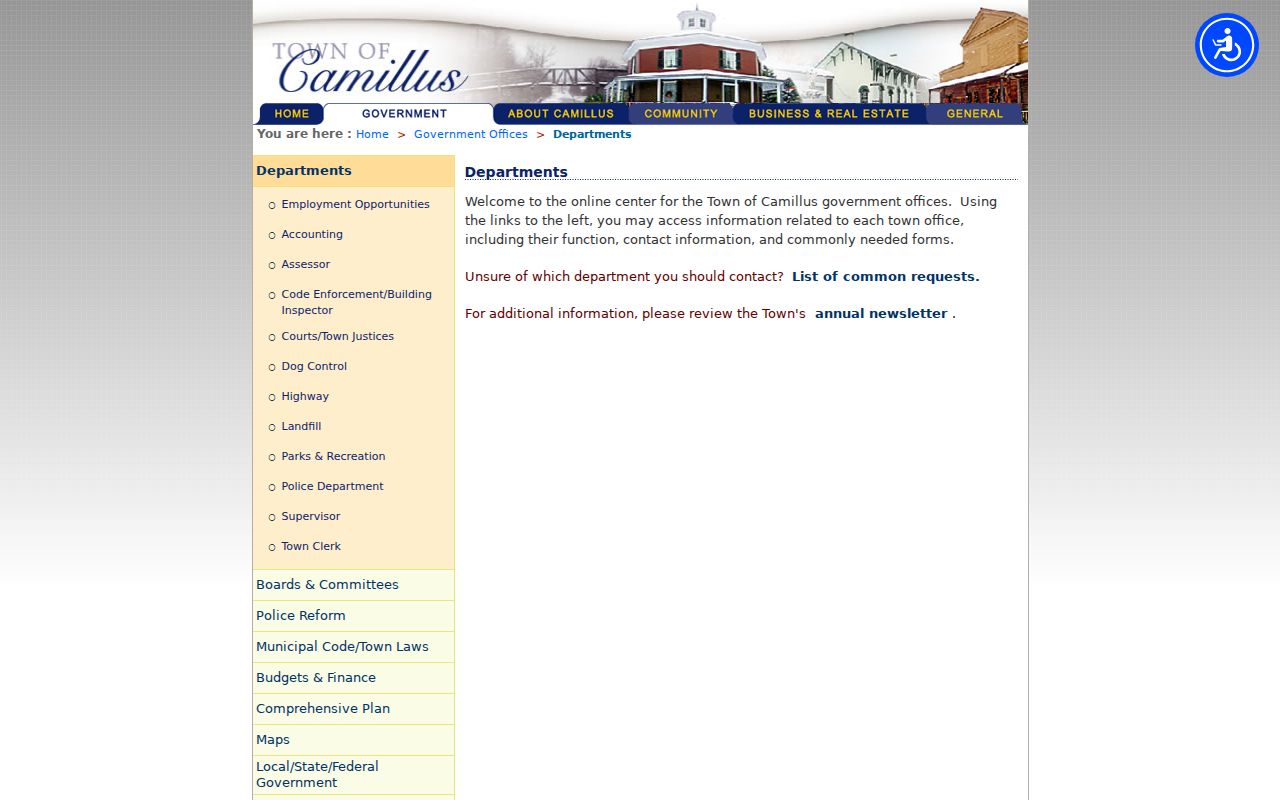 Camillus neighbors page view of the Town community and government hub