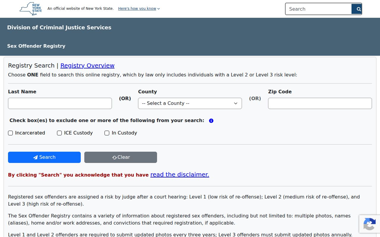 Camillus neighbors page view of the New York registry search form